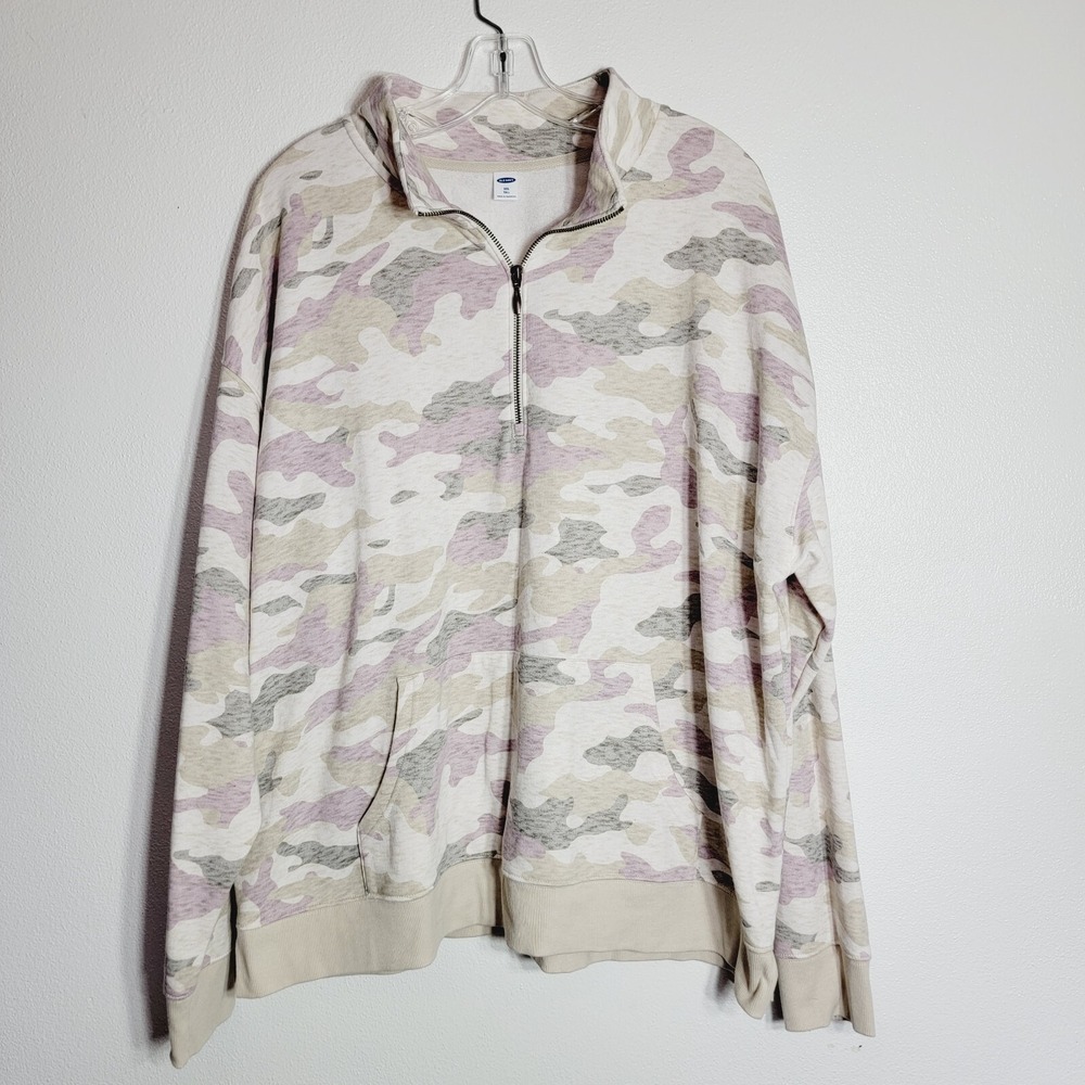 Old Navy Quarter Zip Sweatshirt Size XXL Tall Camo Long Sleeve Sweater Pullover